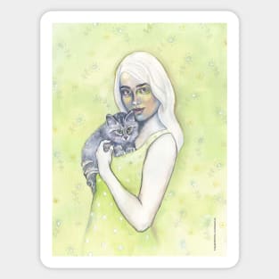 Girl with Cat. Sticker